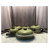 Vtg Club Aluminum 10 Pc Avocado Green Pots with
