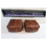 Pair Brown Leather Ottomans