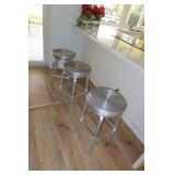 Set 3 Crate & Barrel Brushed Aluminum Stools