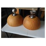 Pair of Basket Weave Pendant Lights