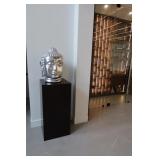 Silver Resin Buddha Head on wood Stand