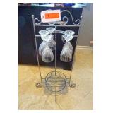 Metal Wine Caddy with 5 Crystal Glasses