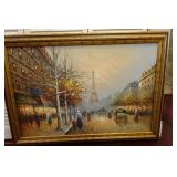 R. Hunter - Paris Street Scene Oil on Canvas
