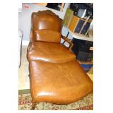 Traditional Brown Leather Chair with Ottoman