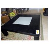 Square Black Wood Coffee Table with Grey Inlay