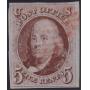 US Stamps #1 Used with red grid cancel, CV $350