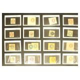 US Stamps Cut Squares on dealer cards, includes mo