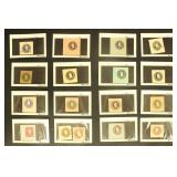 US Stamps Cut Squares on dealer cards, includes mo