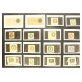 US Stamps Cut Squares on dealer cards, includes mo