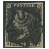 Great Britain Stamps #1 Penny Black Used with Blac
