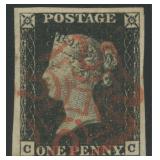 Great Britain Stamps #1 Penny Black Used with Red