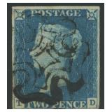 Great Britain Stamps #2 Penny Blue Used with Black