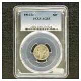 US Coins 1916-D Mercury Dime Graded AG03 by PCGS