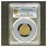 US Coins 1937-D 3 Legs Buffalo Nickel Graded VF De