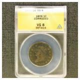 US Coins 1809 S Large Cent Graded VG8 Details (Cor