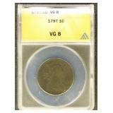 US Coins 1797 Large Cent Graded VG8 by ANACS