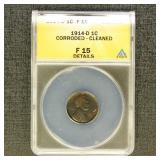 US Coins 1914-D Lincoln Cent Graded F15 Details (C