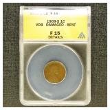 US Coins 1909-S VDB Lincoln Cent Graded F15 Detail