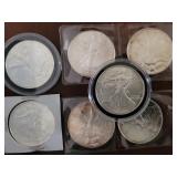 US Coins 7 Silver Eagles, various years, uncircula