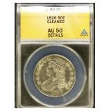 US Coins 1826 Bust Half Graded AU50 Details (Clean