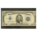 US Paper Money group including 1 x $5 Silver Certi