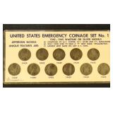 US Coins Silver Wartime Nickel complete set of Jef