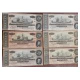 Confederate States of America Paper Money lot of 6