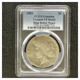 US Coins 1921 Peace Dollar Graded VF Detail (Clean