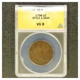 US Coins 1798 Style 1 Hair Large Cent Graded VG8 b