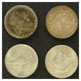 US Coins 4 Silver Dollars, 3 Morgan Dollars & 1 Pe