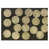 US Coins 18 Walking Liberty Half Dollars, circulat