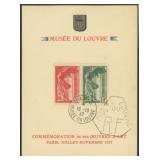 France Stamps #B66-67 Used on Louvre Museum Card,