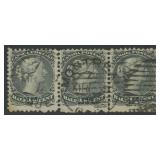 Canada Stamps #21 Used Strip of 3 Large Queen CV $