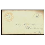 Burlington Flats 1845 Stampless Folded Letter with