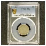 US Coins 1886 Liberty "V" Nickel Graded AG03 by PC