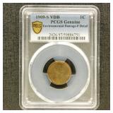 US Coins 1909-S VDB Lincoln Cent Graded F Detail (