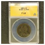 US Coins 1801  Large Cent S-223 1/000 Graded F12