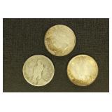 US Coins 3 Peace Silver Dollars, circulated