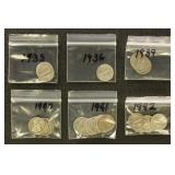 US Coins 38 Mercury Dimes, circulated