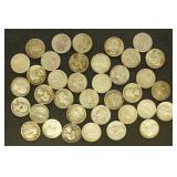 US Coins 36 Silver Washington Quarters & 1 Standin