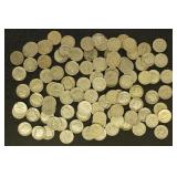 US Coins 100 Roosevelt Silver Dimes, pre-1964, cir