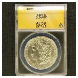 US Coins 1896 Morgan Dollar Graded AU58 Details (C
