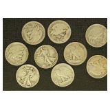 US Coins 9 Silver Walking Liberty Half Dollars, ci