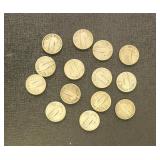 US Coins 14 Silver Standing Liberty Quarters, Circ