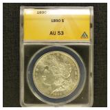 US Coins 1890 Morgan Dollar Graded AU53 by ANACS