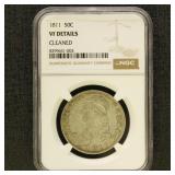 US Coins 1811 Bust Half Dollar Graded VF Details (