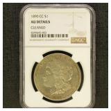 US Coins 1890-CC Morgan Dollar Graded AU Details (