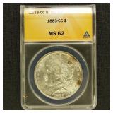 US Coins 1883-CC Morgan Dollar Graded MS62 by ANAC