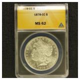US Coins 1878-CC Morgan Dollar Graded MS62 by ANAC
