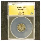US Coins 1942/1 Mercury Dime Graded VF30 Details (